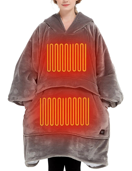 KFUBUO Heated Electric Wearable Blanket Throw Battery Operated Portable USB Cordless Outdoor Hoodie Sweatshirt Snuggie (Heated Blanket Gray)